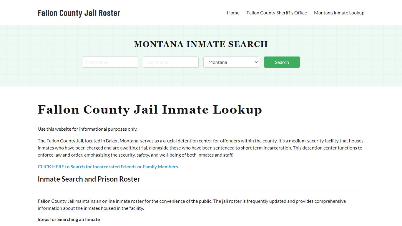 Fallon County Jail Roster Lookup, MT, Inmate Search